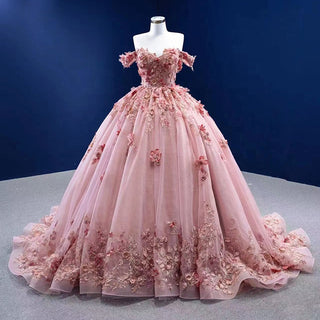 Elegance in Bloom: Flower Fashion Pink Party Evening Ball Gown Dresses