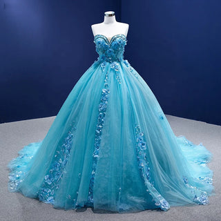 Blossom in Elegance: Blue Flower Sweetheart Party Evening Dresses for Women