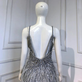 Grey Sleeveless Mermaid Cocktail Dress 2024 with Sexy Beaded Feathers - Ideal for Women's Party