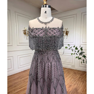 Pink A-Line O-Neck Tassel Elegant Beaded Luxury Dubai Evening Dresses Gowns For Women Party 2024