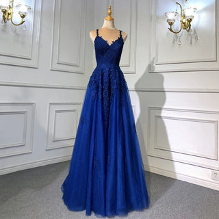 Navy Blue Mermaid Evening Dress 2024 with Elegant Spaghetti Straps, Backless Lace-Up Design - Ideal for Women's Party