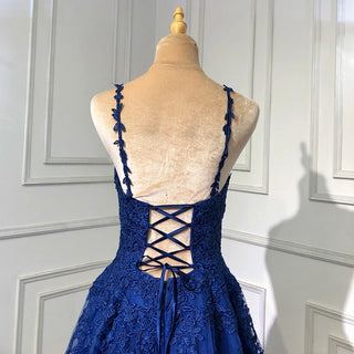 Navy Blue Mermaid Evening Dress 2024 with Elegant Spaghetti Straps, Backless Lace-Up Design - Ideal for Women's Party