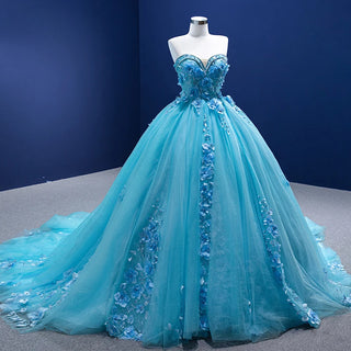 Blossom in Elegance: Blue Flower Sweetheart Party Evening Dresses for Women