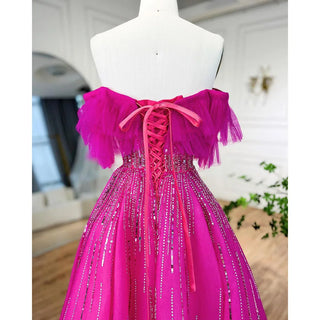 Fuchsia A-Line Graduation Evening Dress 2024 with Beaded Luxury - Ideal for Women's Party