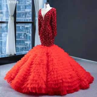 Glamour Infusion: Long Sleeve Sequin Red Mermaid Prom Dress