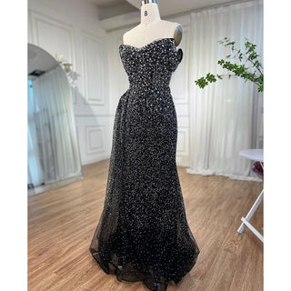 Black Mermaid Evening Dress 2024 with Sexy High Split, Crystal Beaded Luxury - Ideal for Women's Wedding Party