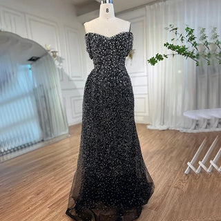 Black Mermaid Evening Dress 2024 with Sexy High Split, Crystal Beaded Luxury - Ideal for Women's Wedding Party