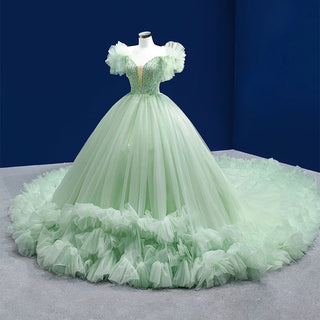 Opulent Elegance: Luxury Green Lace Ball Quinceañera Dress for Women