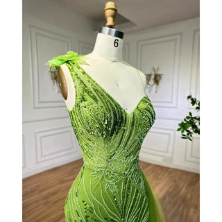 Arabic Lemon One Shoulder Mermaid Sexy High Split Beaded Evening Dresses Gowns 2024 For Women Wedding Party