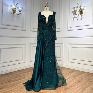 Green Mermaid Evening Dress 2024 with Beading, Luxury, and Elegant Satin - Ideal for Women's Party