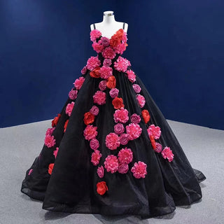 Enchanting Romance: Spaghetti Straps Flower Party Ball Evening Dress for Women